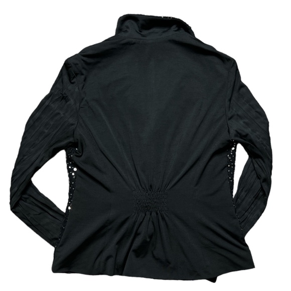 Alberto Makali Womens L Black Sequins Ruffle Collar Tie Front Blazer Jacket - Picture 5 of 5